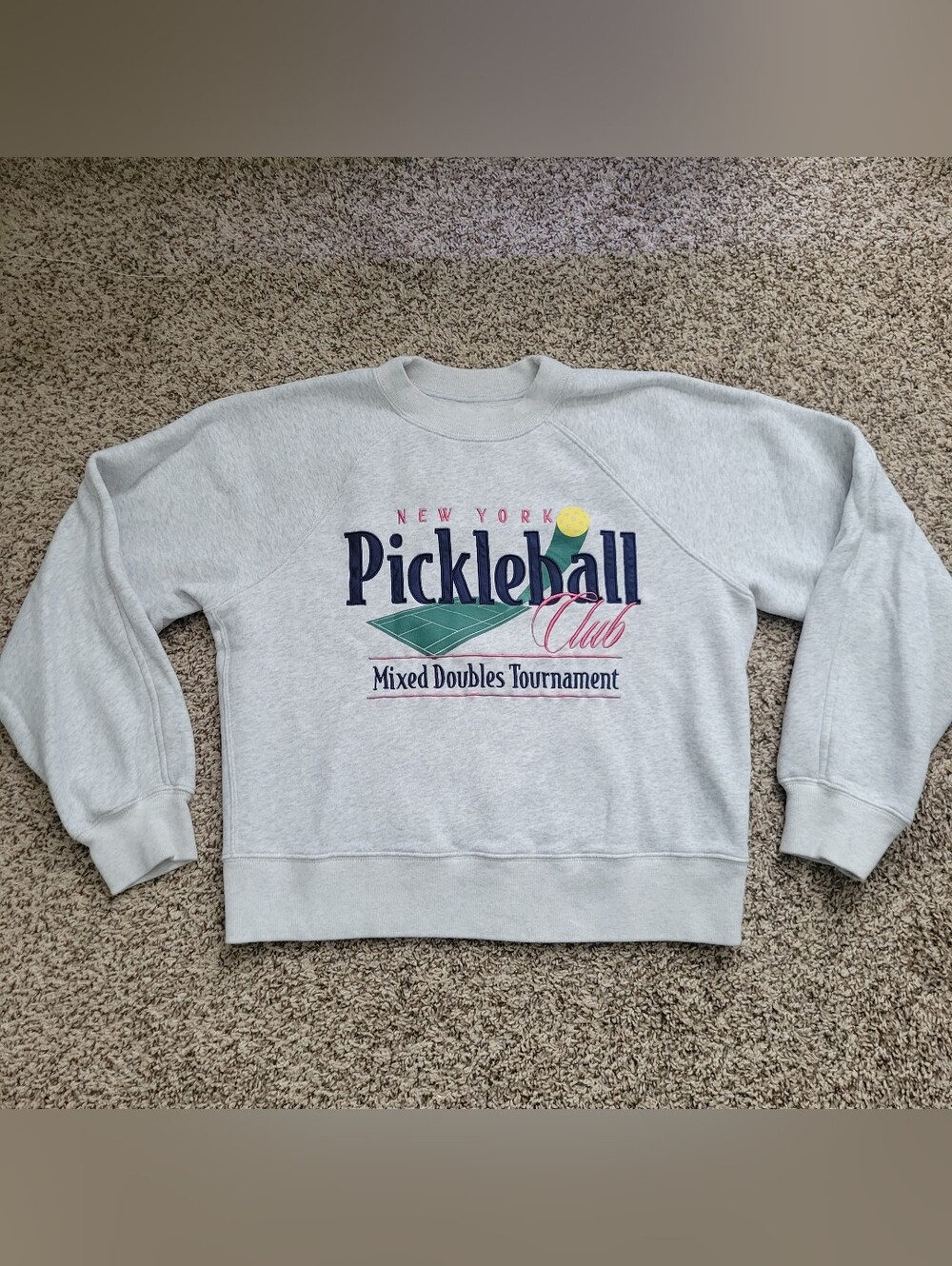 Abercrombie & Fitch Sweatshirt New York Pickleball Club Gray Fleece Raglan Small